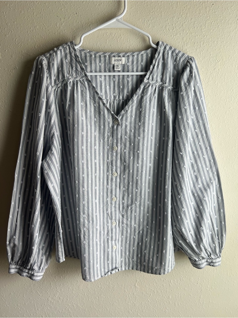 J. Crew Gray and White Striped Button-Down Blouse